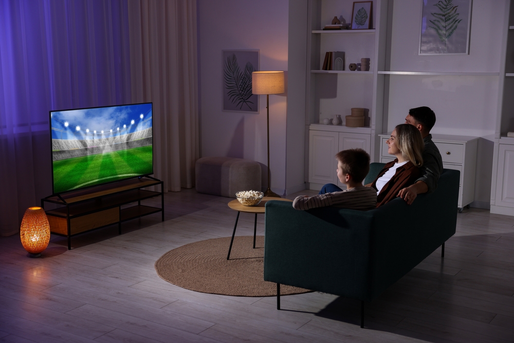 Guarda la TV in soggiorno la sera